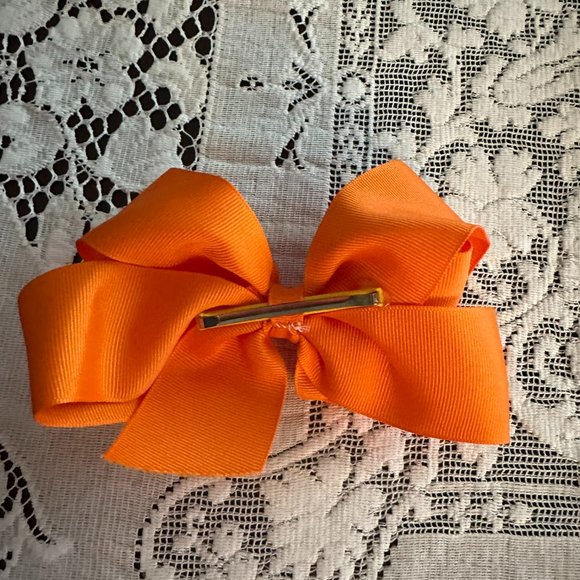 BOW-Orange- Girl's Decorative grosgrain ribbon Double Bow- 5 1/2 in - Picture 2 of 2
